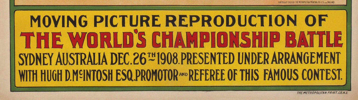 Tommy Burns vs. Jack Johnson 1908 Boxing Poster Reproduction – World Heavyweight Championship Fight Print