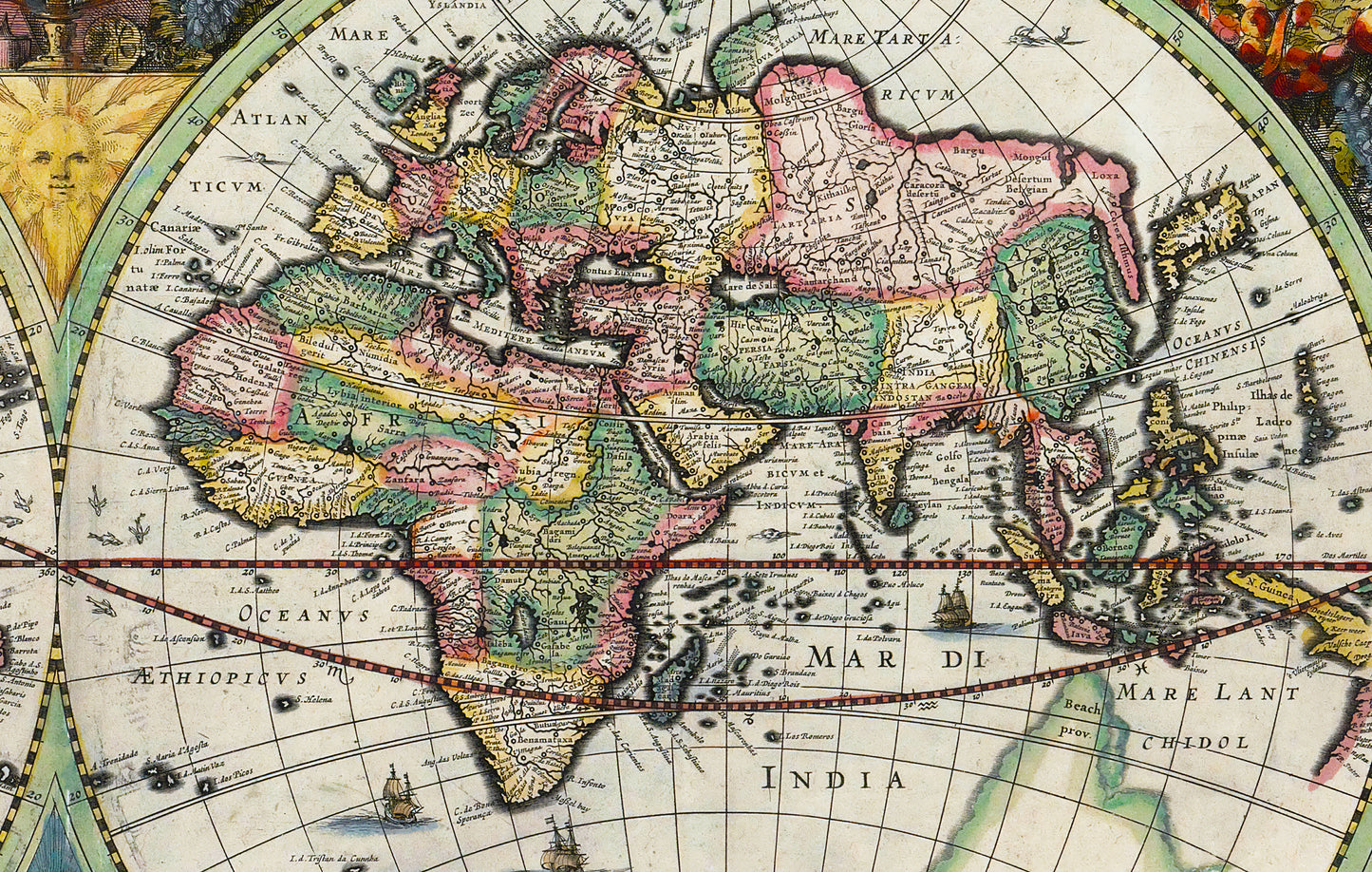 Antique Map of the World – 1630 Hondius Double Hemisphere Reproduction Wall Art High quality print