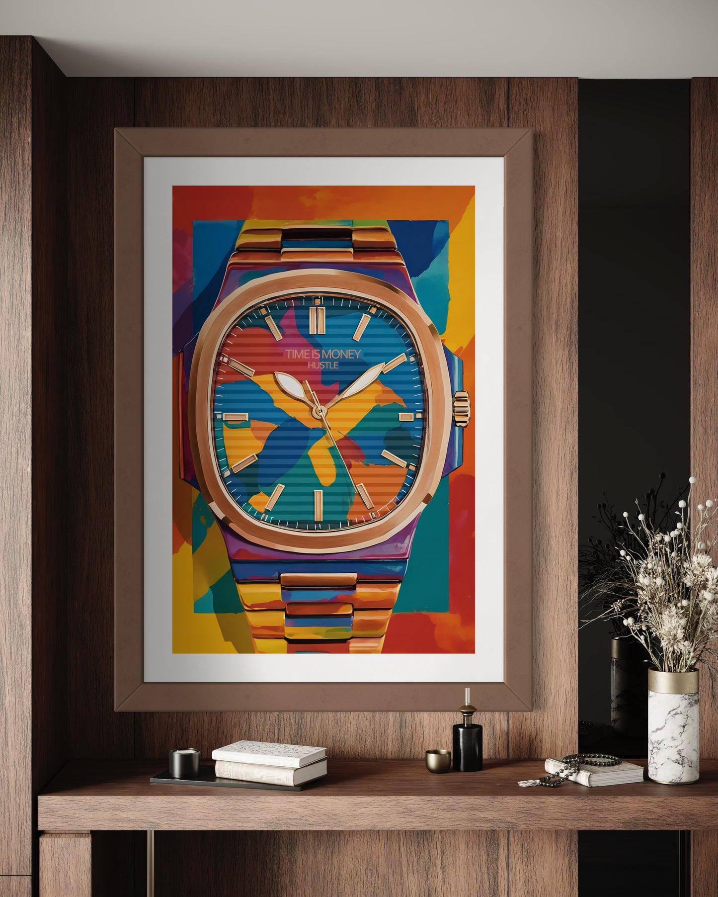 Time Is Money Luxury Watch Poster – Hustle & Success Motivational Wall Art for Office Home or Gym