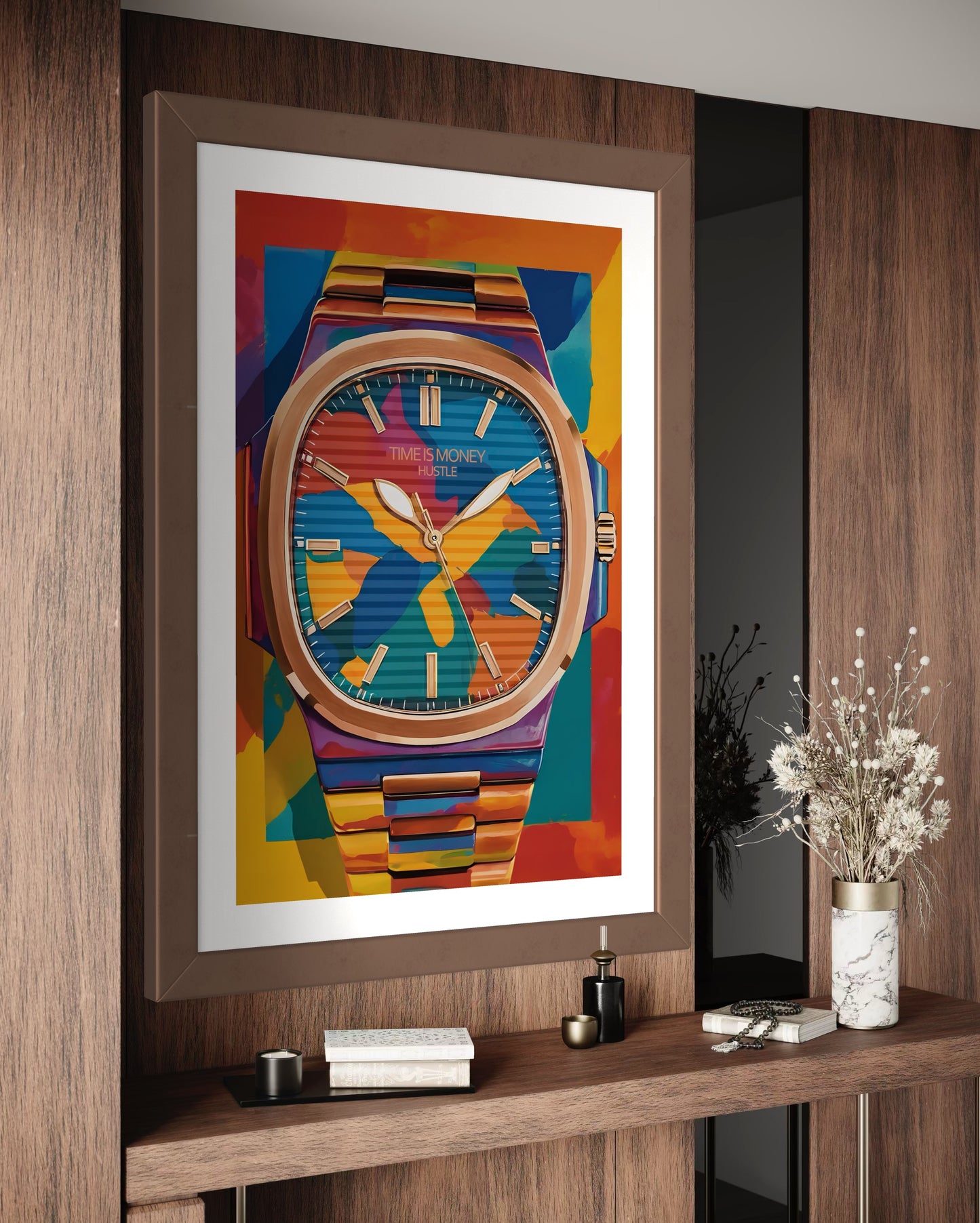 Time Is Money Luxury Watch Poster – Hustle & Success Motivational Wall Art for Office Home or Gym