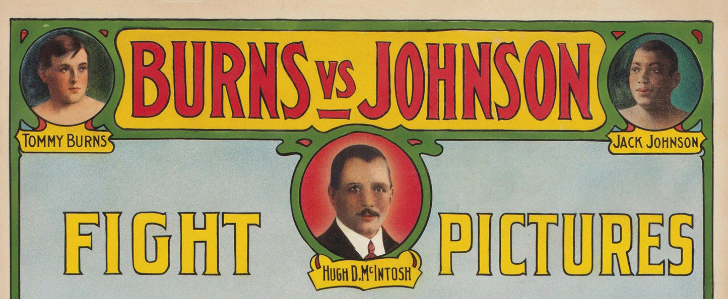 Tommy Burns vs. Jack Johnson 1908 Boxing Poster Reproduction – World Heavyweight Championship Fight Print