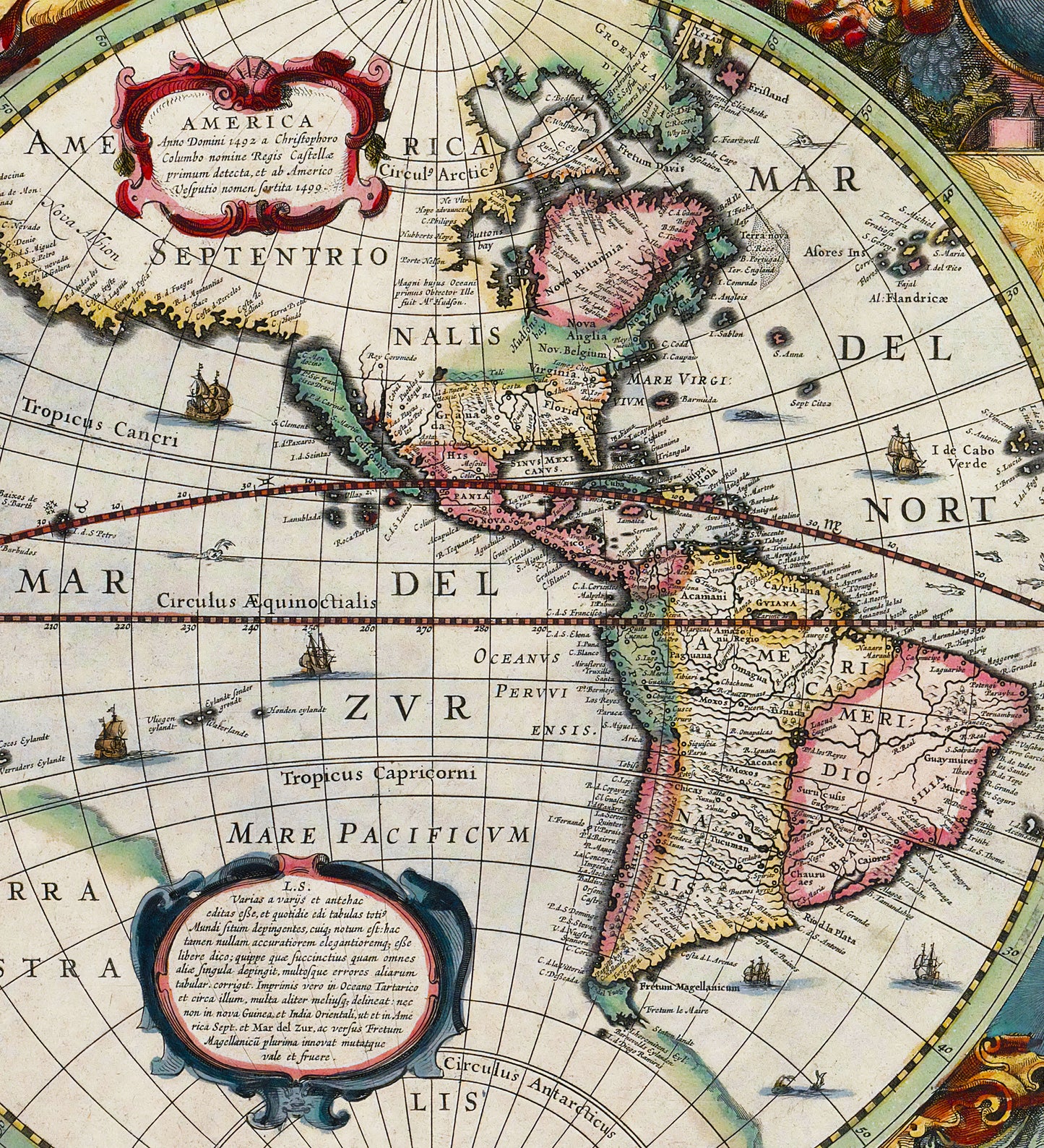 Antique Map of the World – 1630 Hondius Double Hemisphere Reproduction Wall Art High quality print