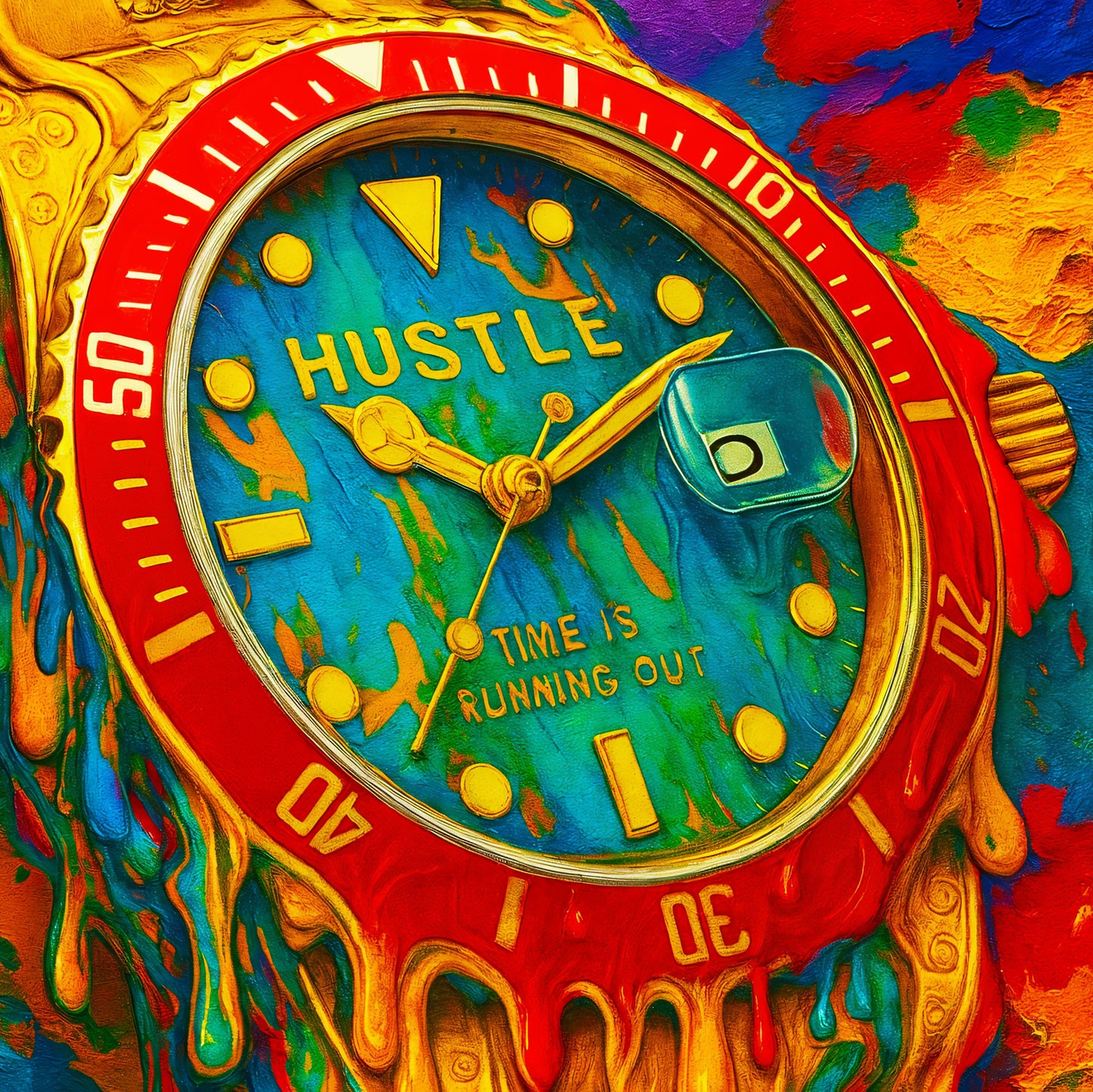 Time Is Running Out Melting Watch Poster – Hustle & Motivation Surreal Wall Art for Office, Home, or Gym