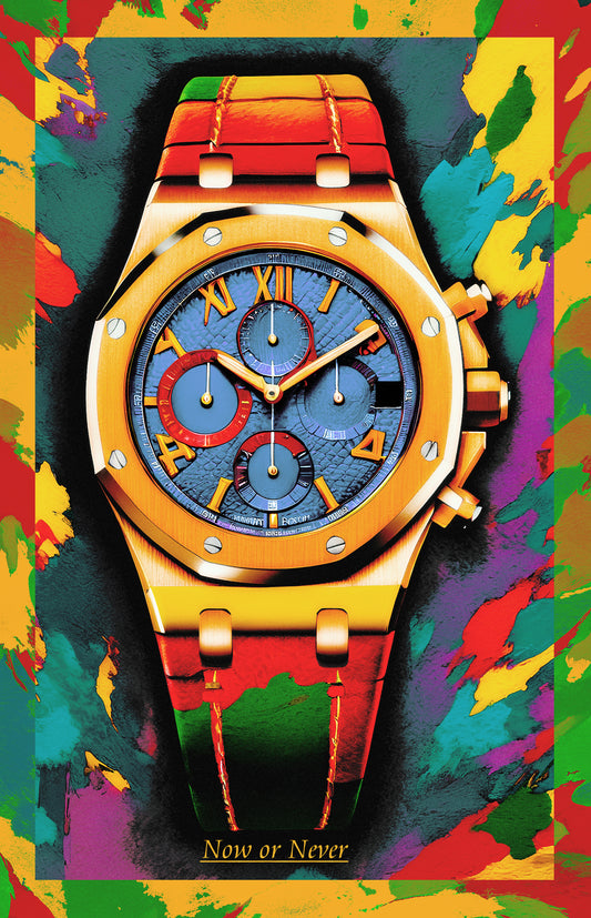 Time is Now or Never Luxury Watch Poster – Hustle & Success Motivational Wall Art for Office Home or Gym