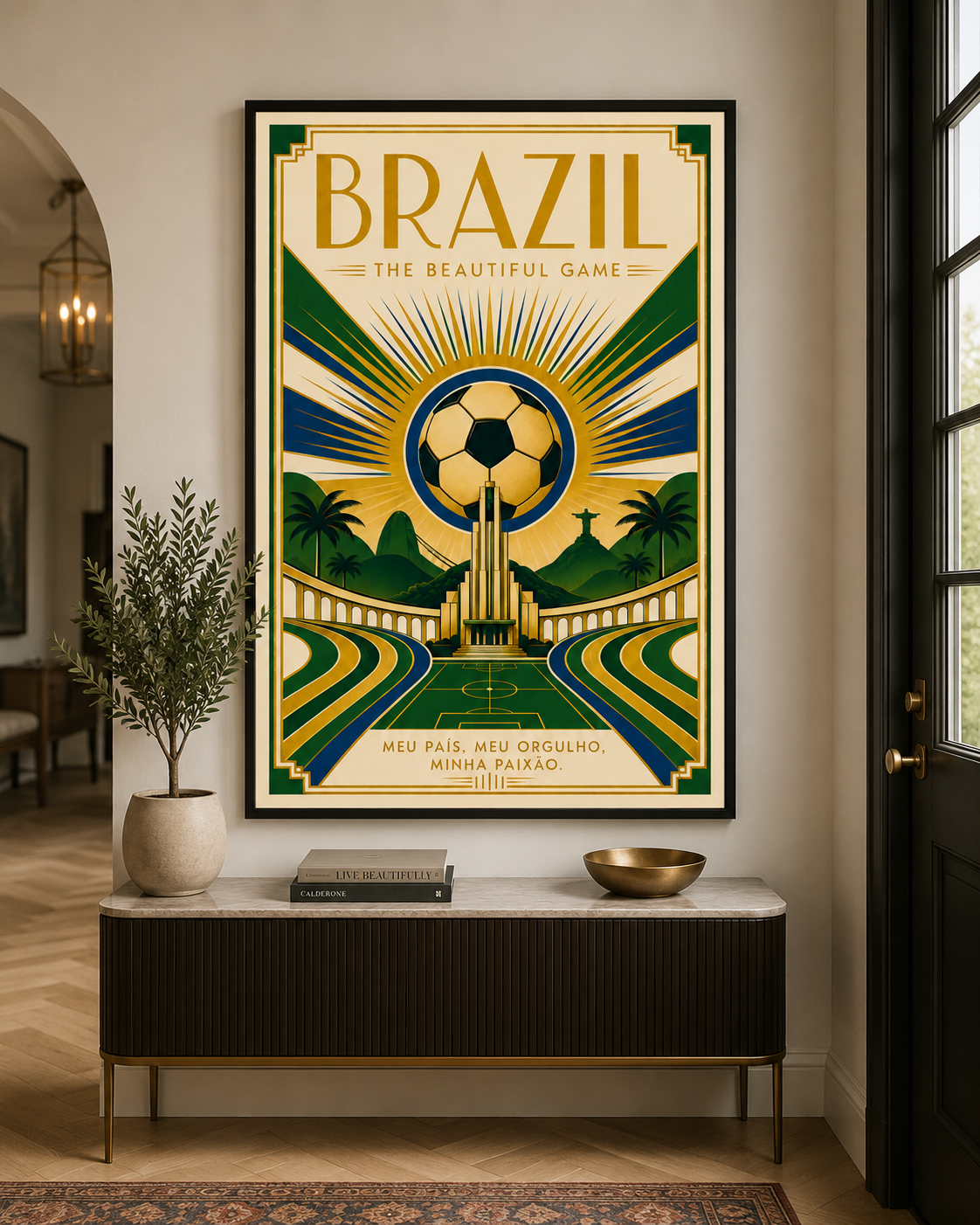 Brazil — The Beautiful Game | Art Deco Soccer Poster Futbol Football Sports Wall Art Athletic Brazilian