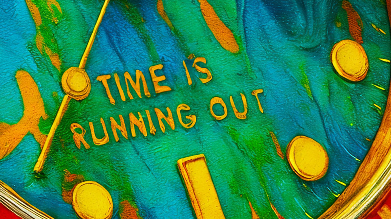 Time Is Running Out Melting Watch Poster – Hustle & Motivation Surreal Wall Art for Office, Home, or Gym