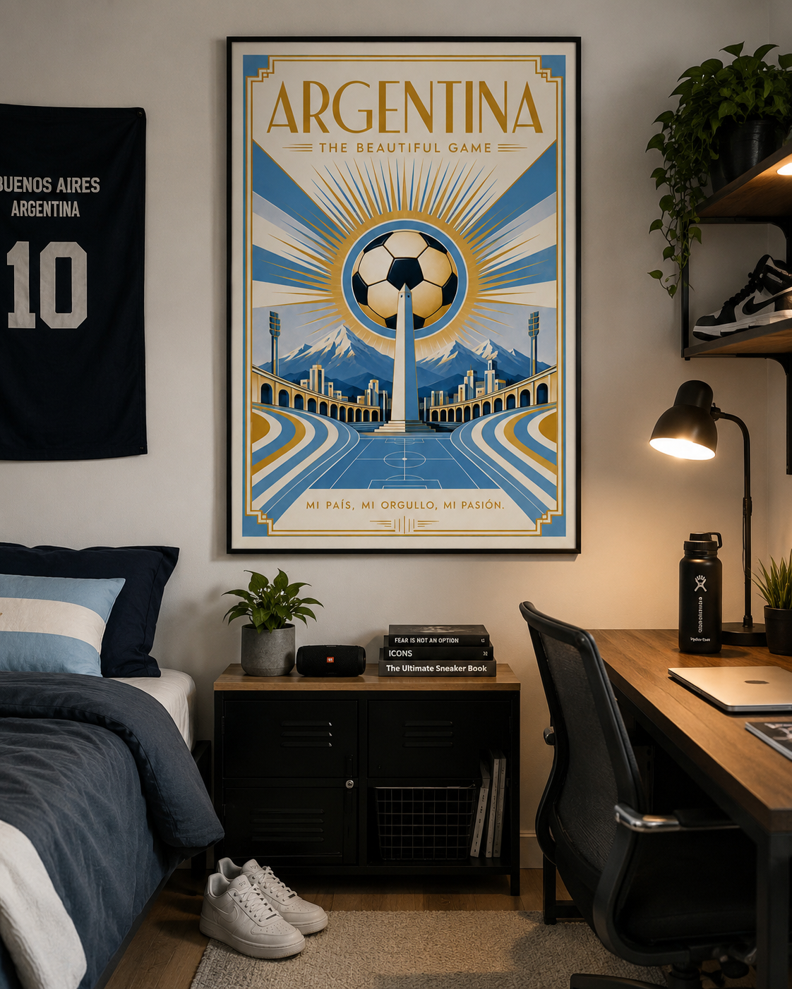 Argentina — The Beautiful Game | Art Deco Soccer Poster Futbol Football Sports Wall Art Athletic
