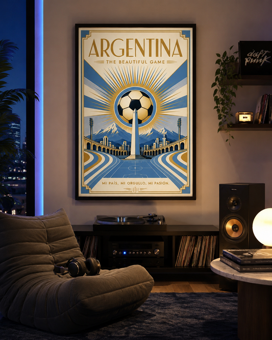 Argentina — The Beautiful Game | Art Deco Soccer Poster Futbol Football Sports Wall Art Athletic