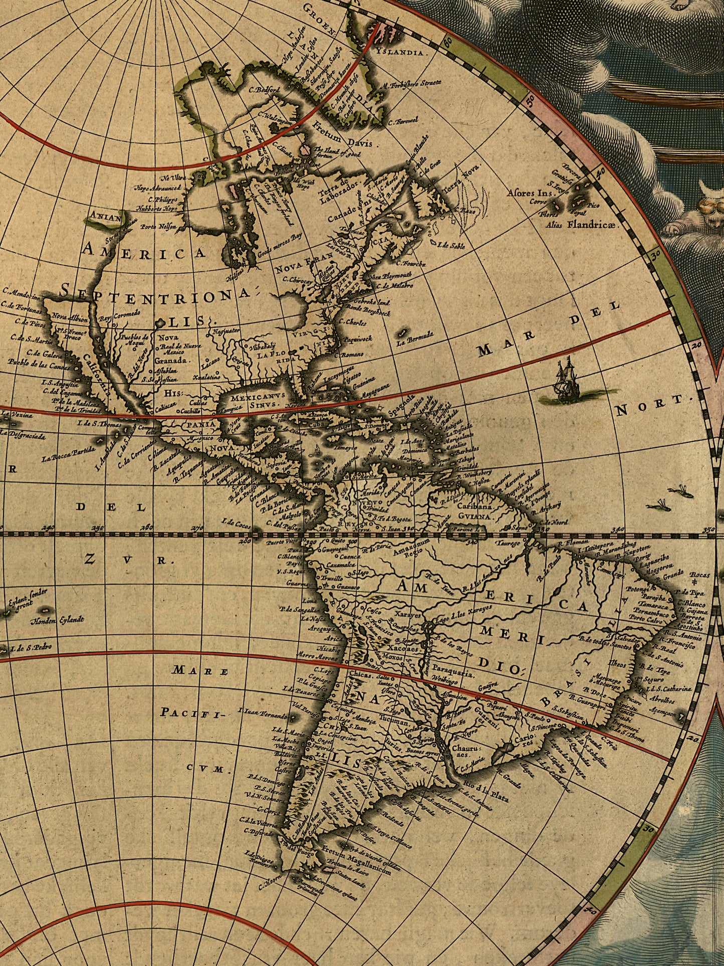 “A New Map of the World – Antique 1600s Double Hemisphere Reproduction Wall Art Print (Kepler Style, Latin writing)
