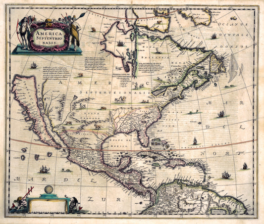 Antique Map of America – 1636 Hondius Reproduction Wall Art High Quality Print