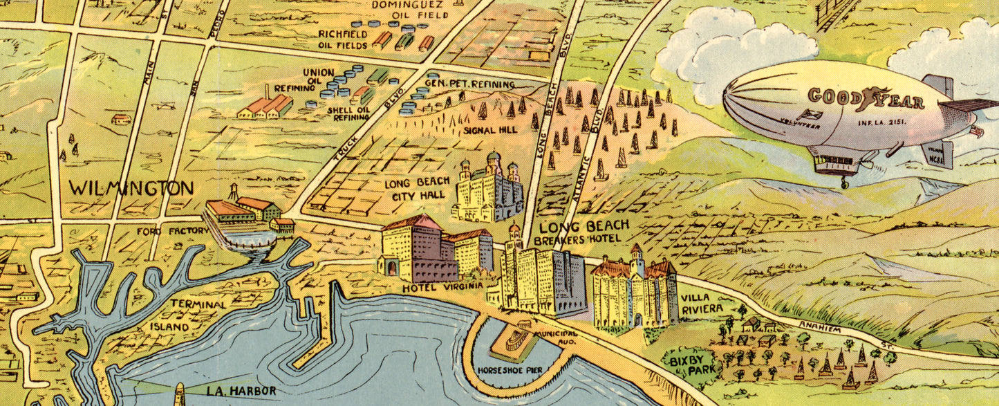 Greater Los Angeles Map (1932) – Vintage Illustrated City Map Birds Eye View Reproduction Wall Art Print (Historic Cartography)