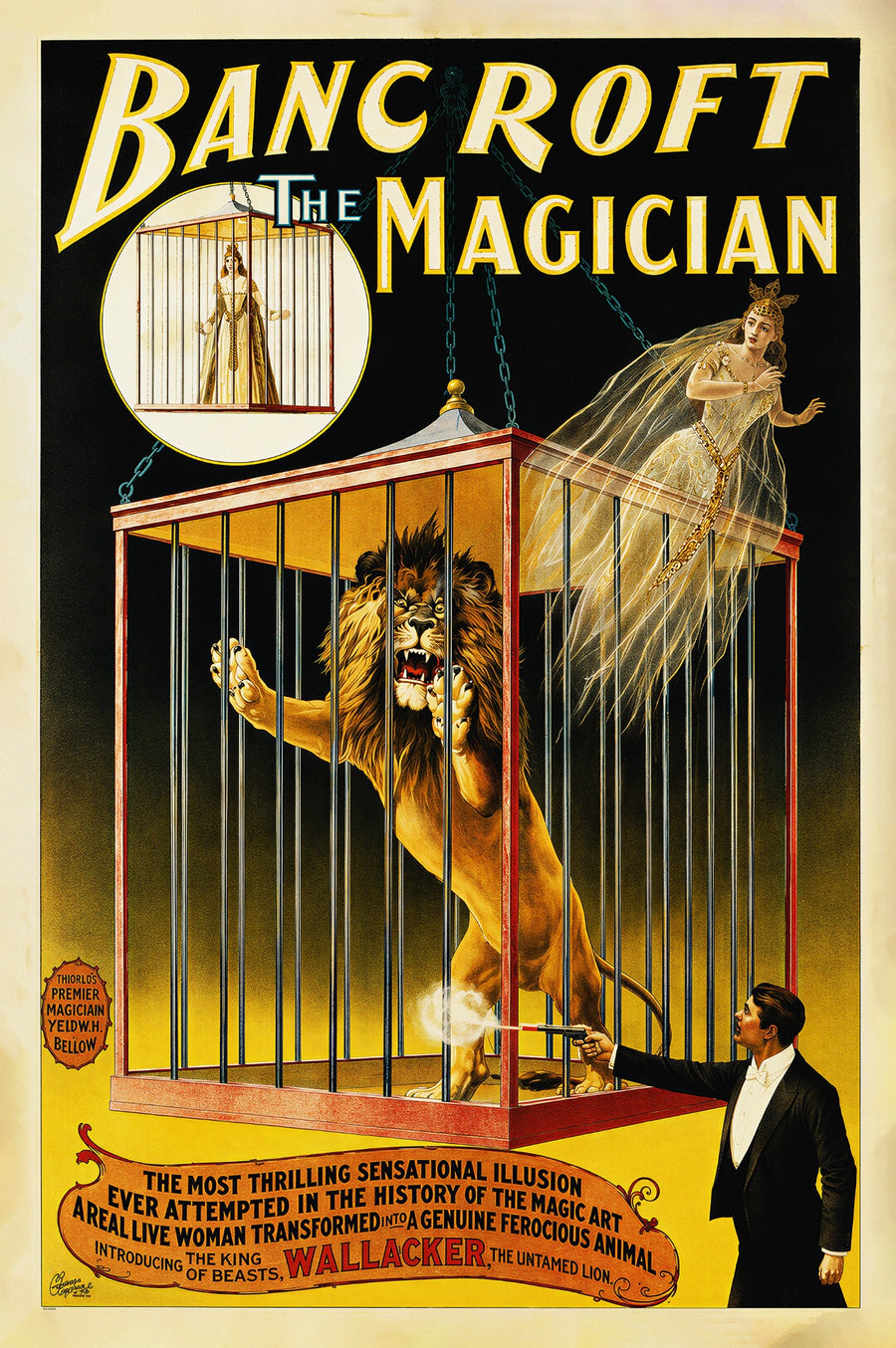 Frederick Bancroft Wallacker Lion Illusion – Vintage Magician Poster Print