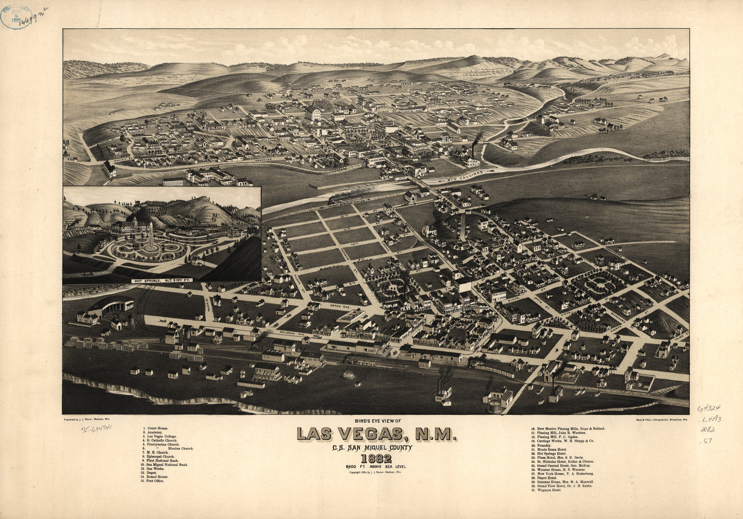 Las Vegas, New Mexico Map (1882) – Vintage Birds Eye View Illustrated City Map Reproduction Wall Art Print (Historic Cartography)