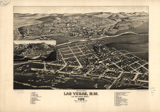 Las Vegas, New Mexico Map (1882) – Vintage Birds Eye View Illustrated City Map Reproduction Wall Art Print (Historic Cartography)