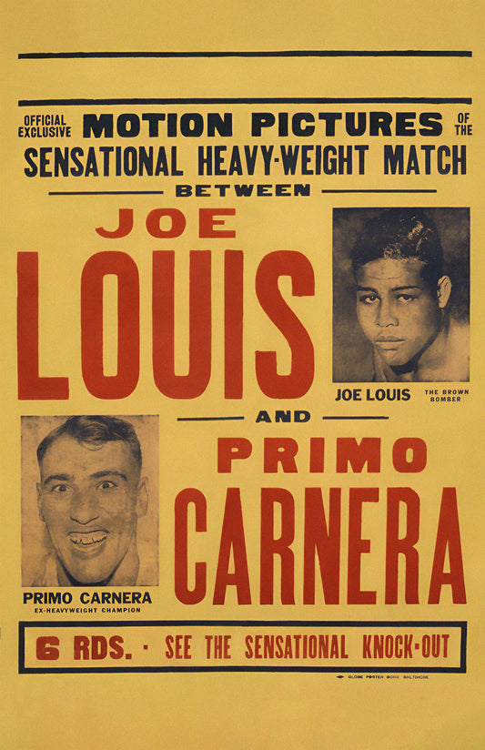 Joe Louis vs. Primo Carnera 1935 Boxing Poster Reproduction – Heavyweight Championship Fight Print