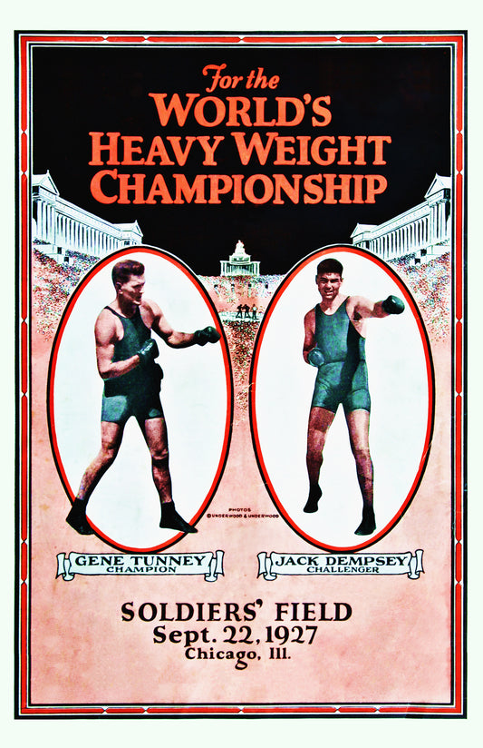 Gene Tunney vs. Jack Dempsey 1927 Long Count Fight Poster Reproduction – Heavyweight Championship Print