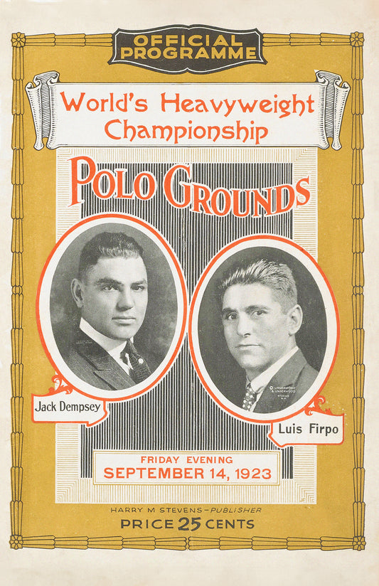Jack Dempsey vs. Luis Firpo 1923 Heavyweight Championship Poster Reproduction – Wild Bull of the Pampas Fight Print