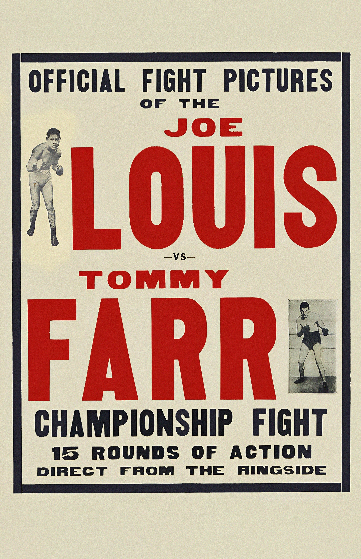 Joe Louis vs. Tommy Farr 1937 Boxing Poster Reproduction – Heavyweight Championship Fight Print