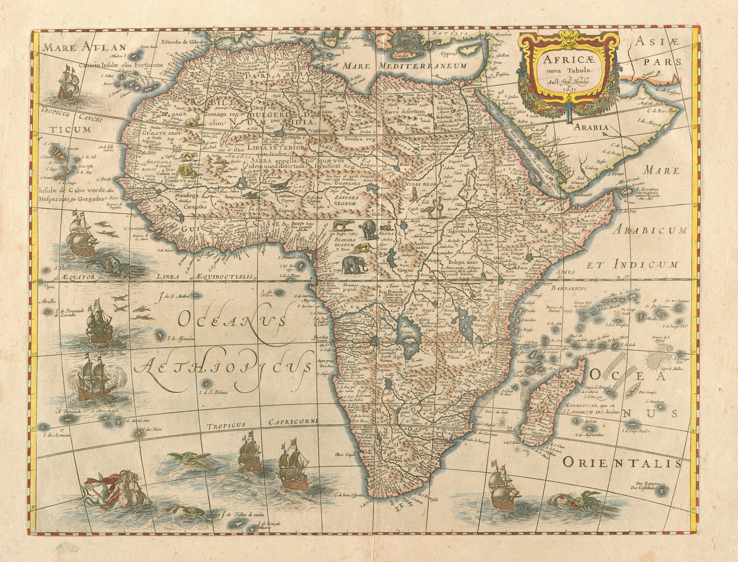 1631 Map of Africa the Africae Nova Tabula - Hondius II Decorative Map Reproduction, Vintage Print