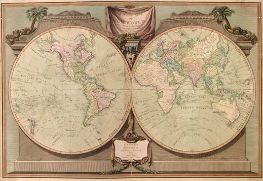 A New Map of the World – Antique 1800s Double Hemisphere Reproduction Wall Art Print (Kepler Style Ancient Map)