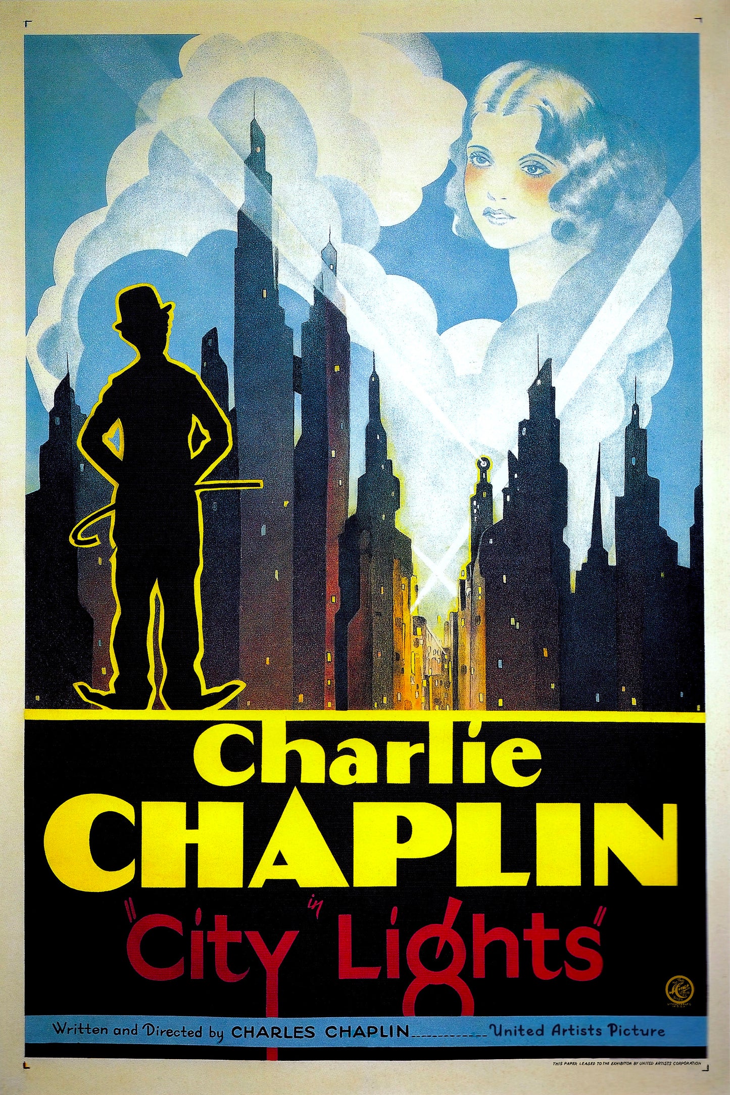 City Lights (1931) Movie Poster – Classic Vintage Romantic Comedy Film Reproduction Art Print Starring Charlie Chaplin