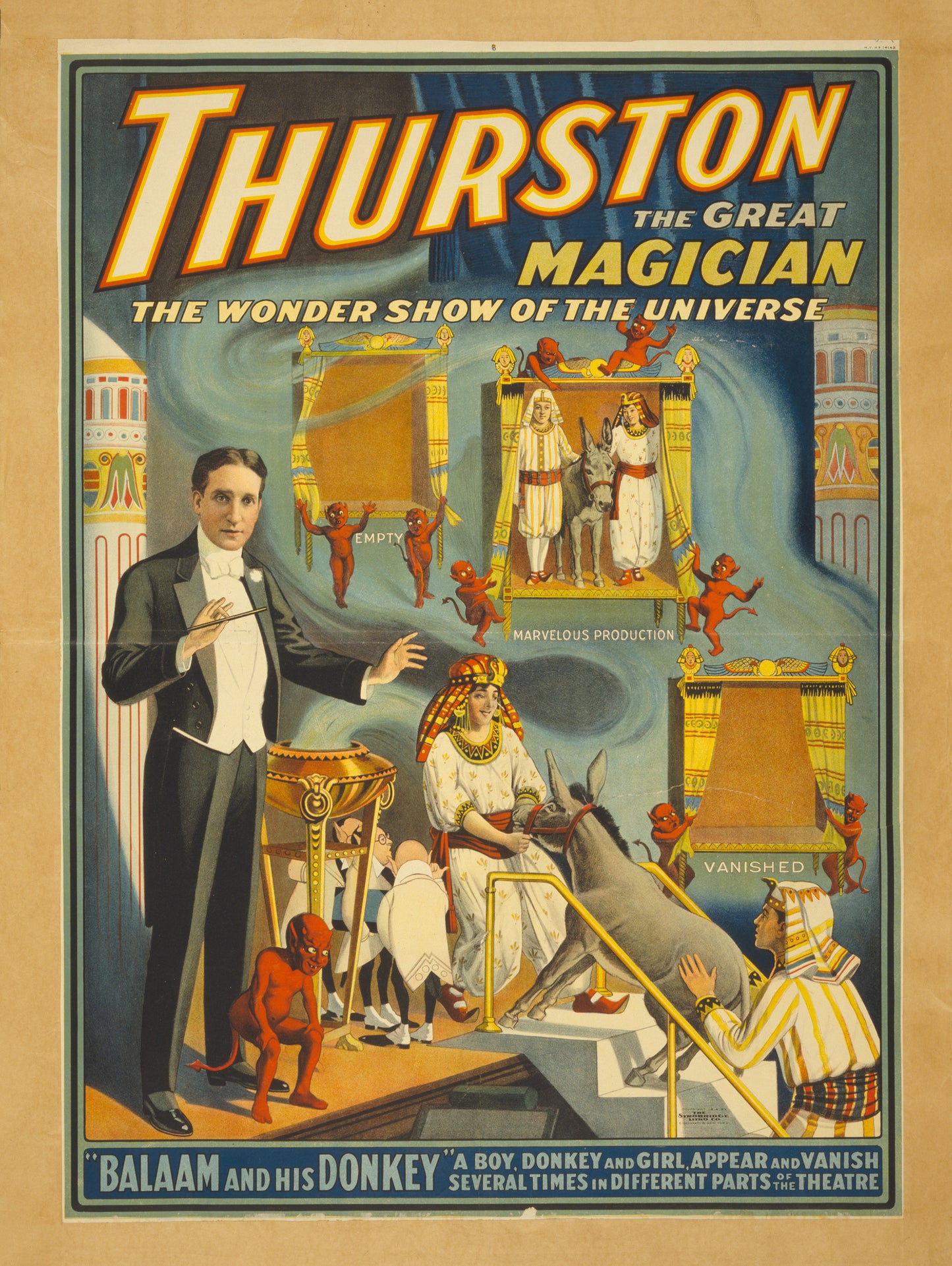 Thurston the Great Magician Vintage Poster – The Wonder Show of the Universe | 1910s Magic Show Reproduction Print