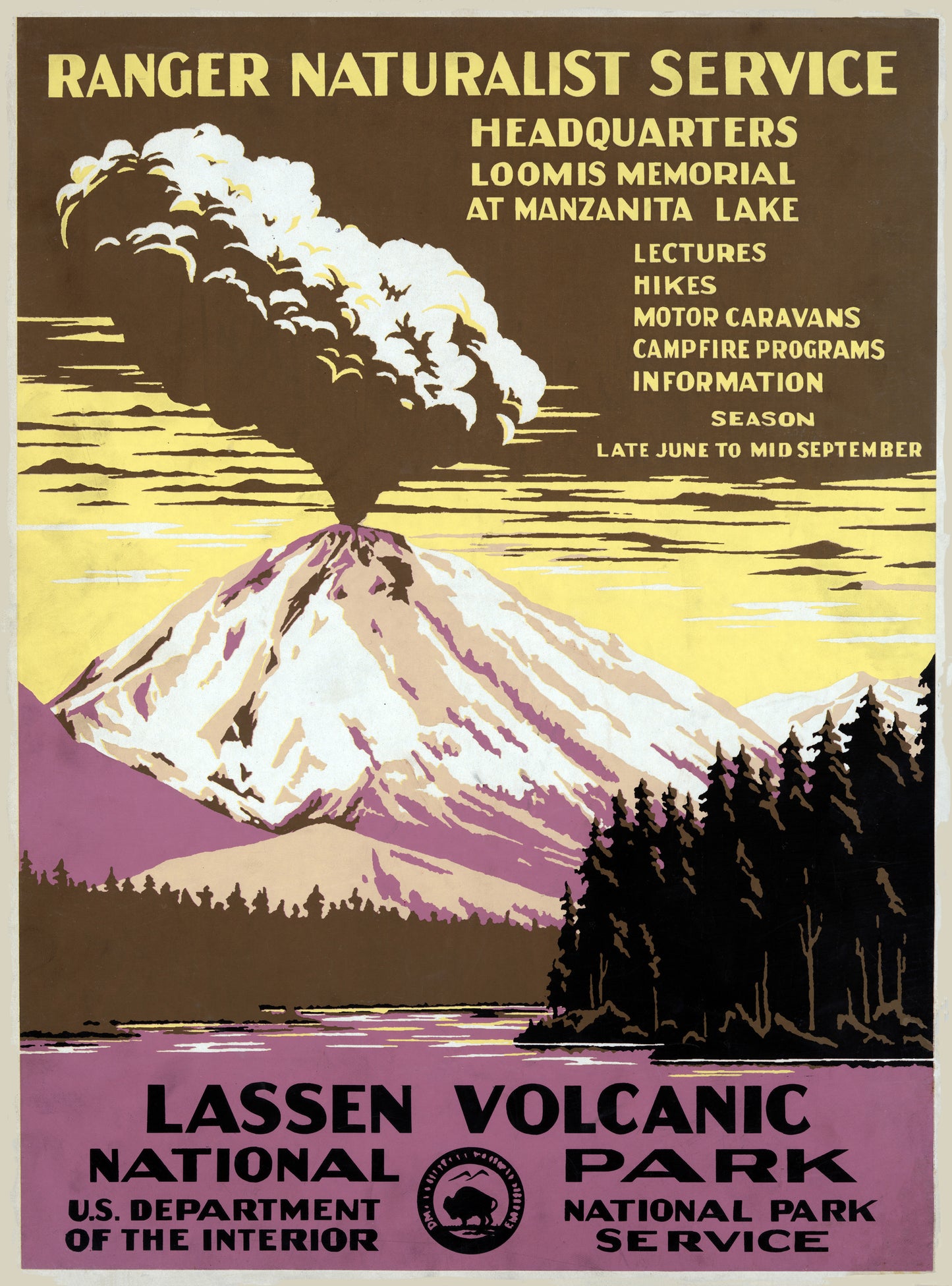 Lassen Volcanic National Park WPA Poster – Vintage Style 1930s National Park Art Print (Reproduction)