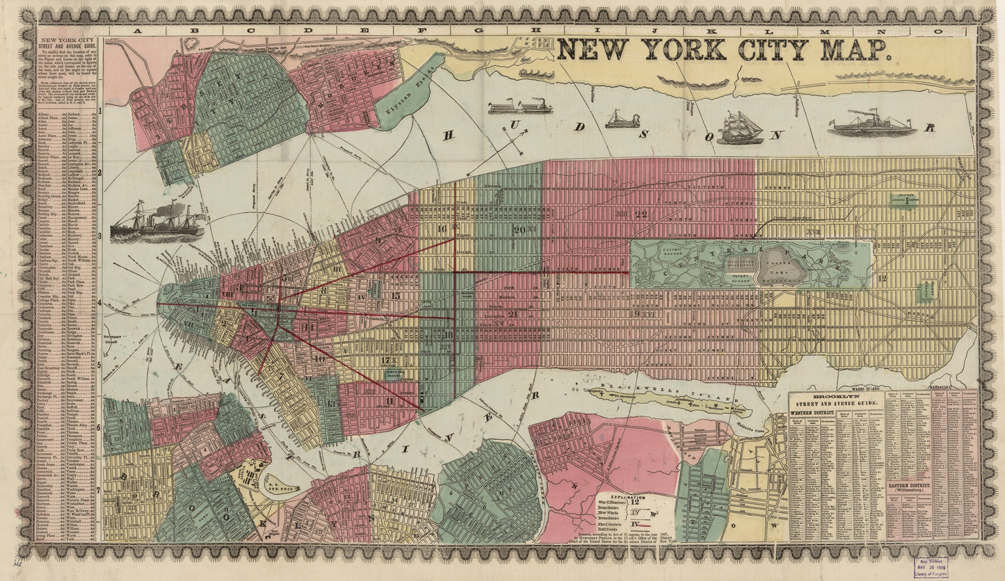New York City Map (1867) – Vintage Manhattan and Brooklyn Map Reproduction Wall Art Print | Historic NYC Map Poster | Antique City Map Home & Office Décor