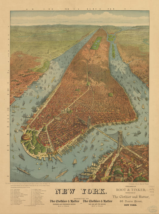 New York City Map (1879) – Vintage Manhattan Bird’s-Eye View Reproduction Wall Art Print (Historic Cartography)