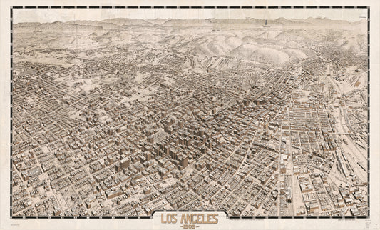 Los Angeles City Map (1909) – Vintage Panoramic Bird’s-Eye View Map Reproduction Wall Art Print | Historic LA Map Poster | Antique City Map Home & Office Decor