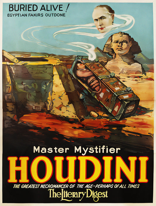 Harry Houdini "Buried Alive" Vintage Magic Poster Reproduction – Master Mystifier Illusion Magician Art Print