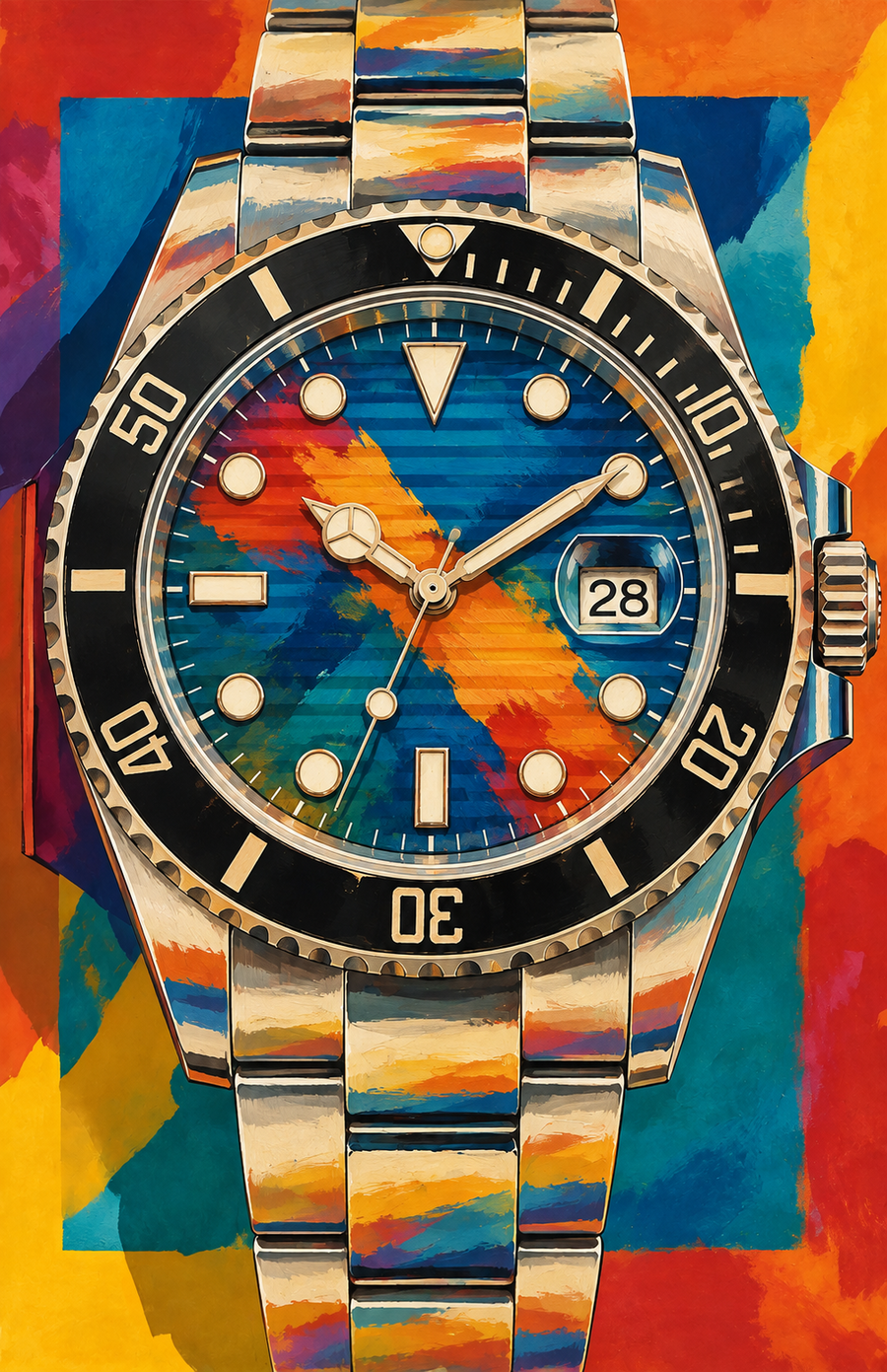 No. 1 Color Splash Dive Watch Poster – Colorful Wristwatch Wall Art