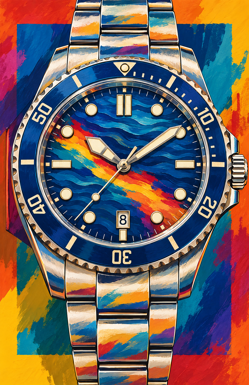 No. 2 blue wave dive watch colorful wristwatch-inspired art poster