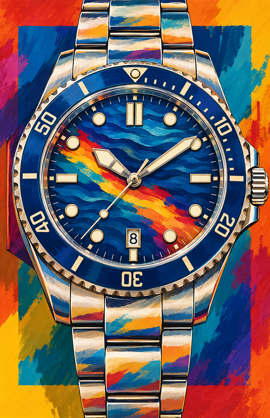 No. 2 Blue Wave Dive Watch Poster – Colorful Sports Watch Wall Art