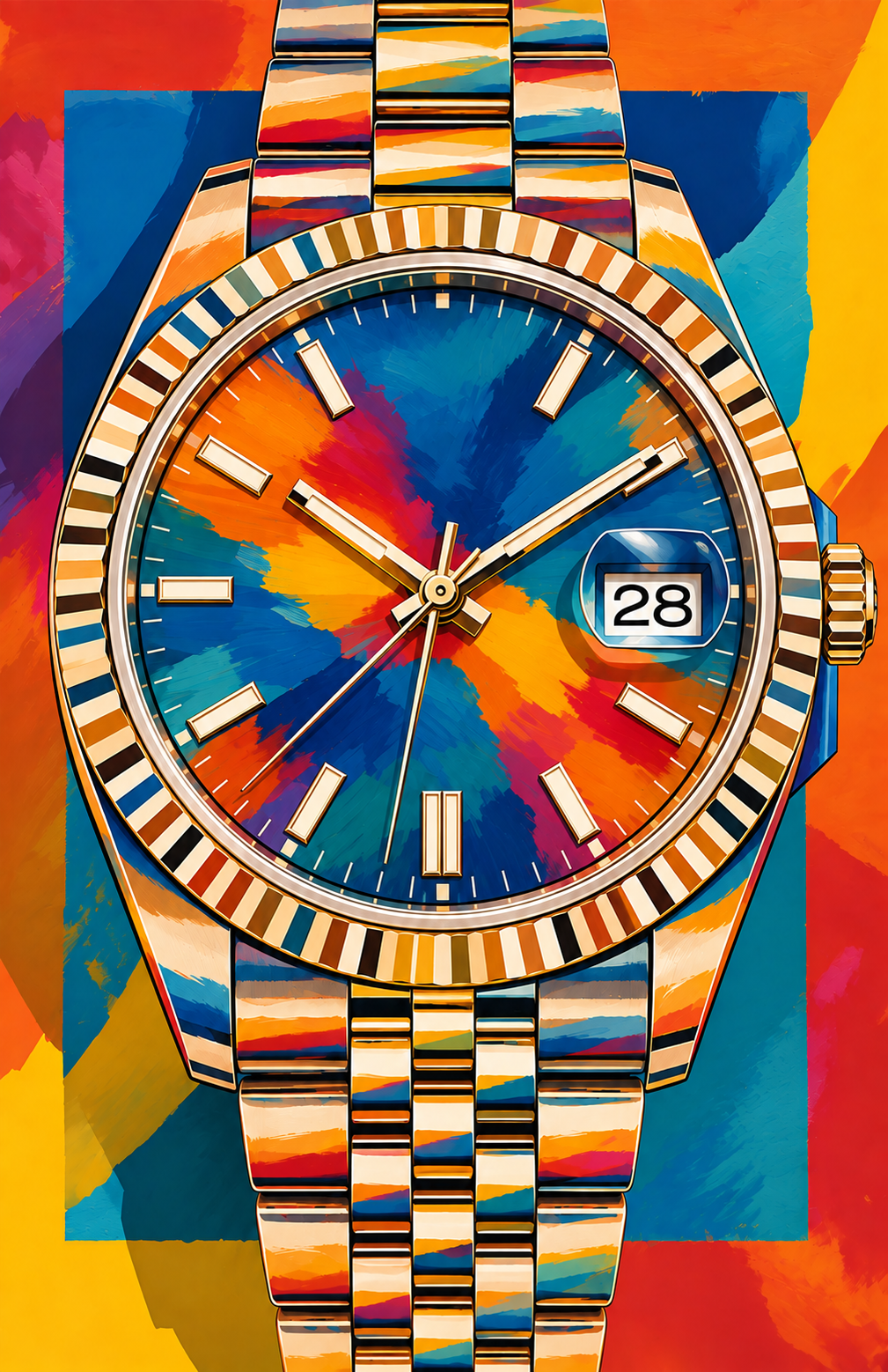 No. 4 fluted bezel dress watch colorful wristwatch-inspired art poster