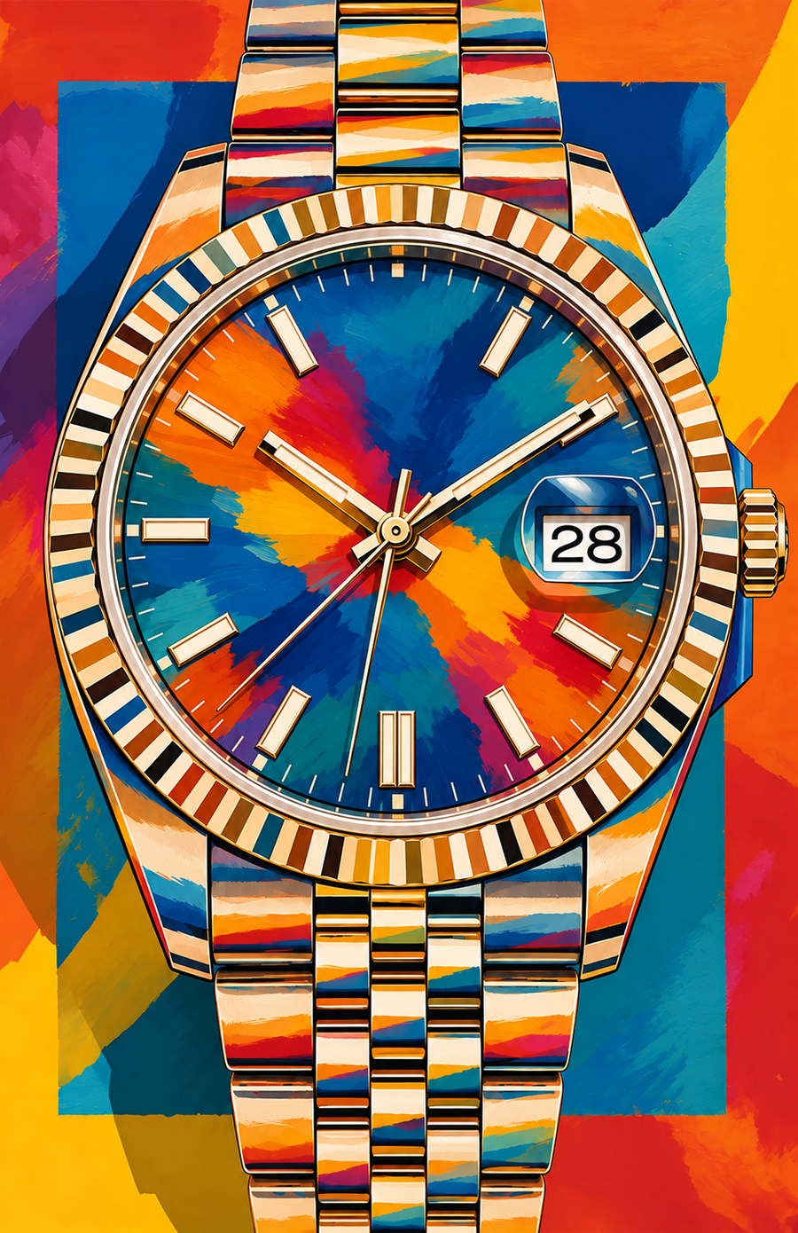 No. 4 Colorful Dress Watch Poster – Fluted Bezel Wristwatch Art