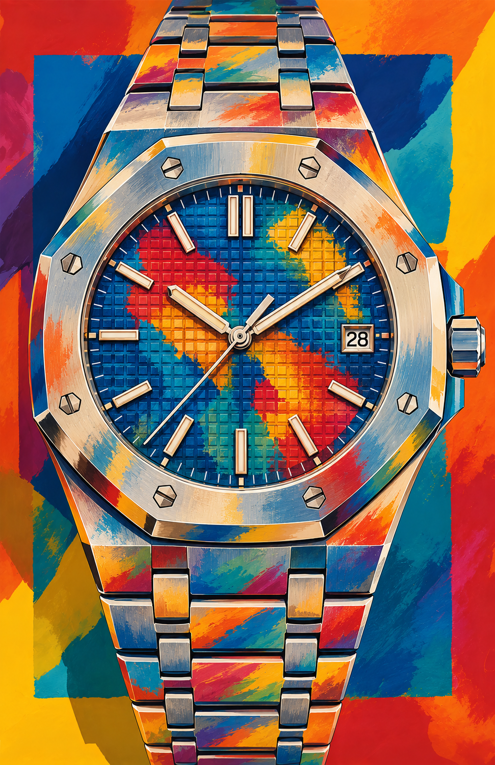 No. 7 octagonal sports watch colorful wristwatch-inspired art poster