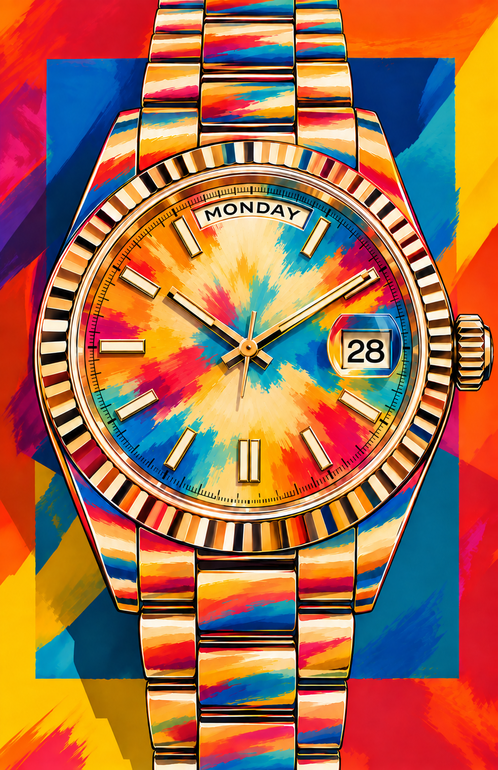 No. 9 day date dress watch colorful wristwatch-inspired art poster