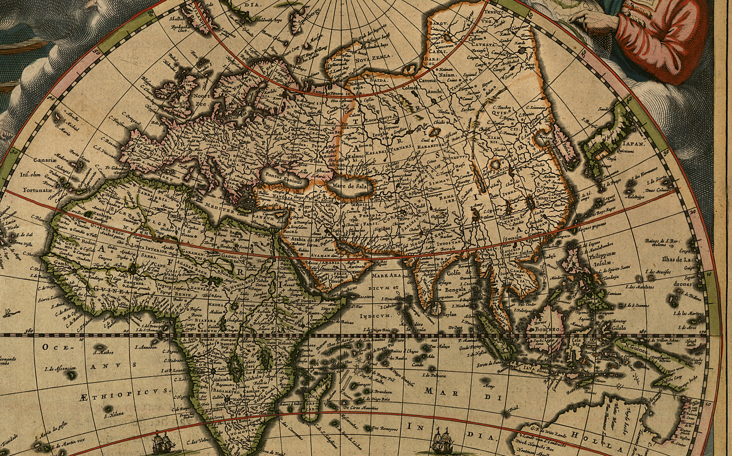 “A New Map of the World – Antique 1600s Double Hemisphere Reproduction Wall Art Print (Kepler Style, Latin writing)