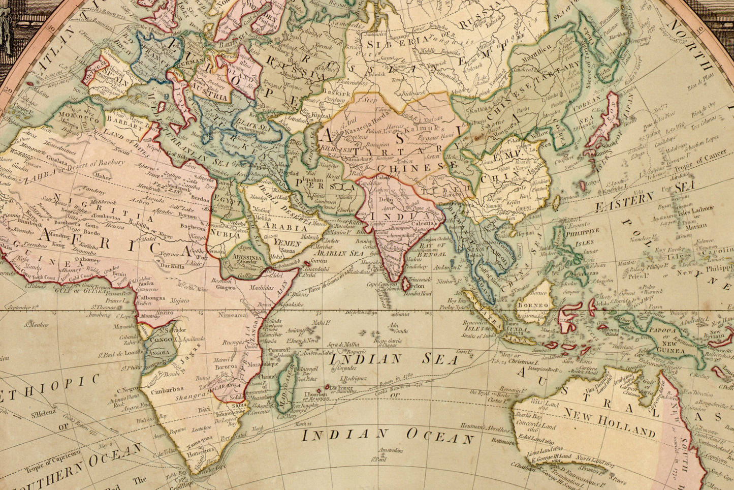 A New Map of the World – Antique 1800s Double Hemisphere Reproduction Wall Art Print (Kepler Style Ancient Map)