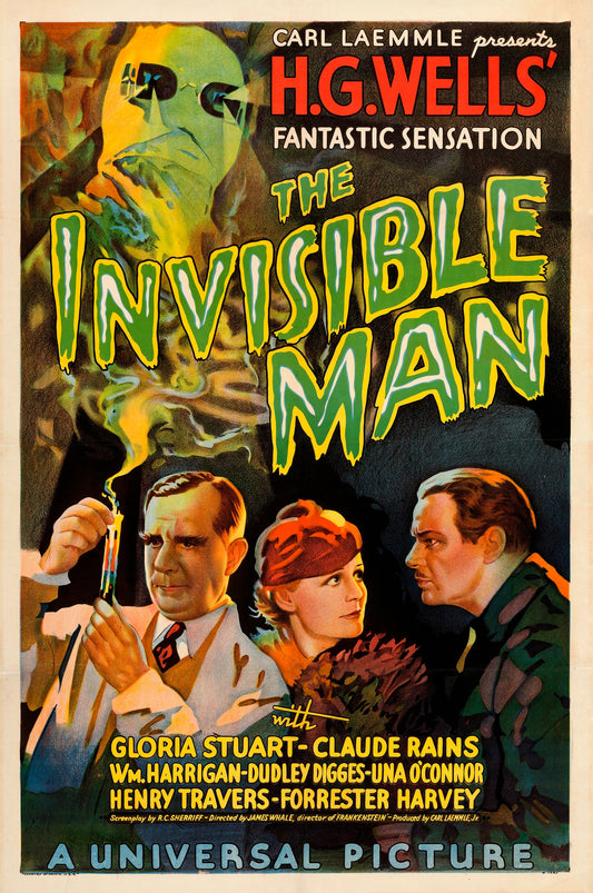 The Invisible Man (1933) Claude Rains Movie Poster – Classic Horror Vintage Reproduction Print