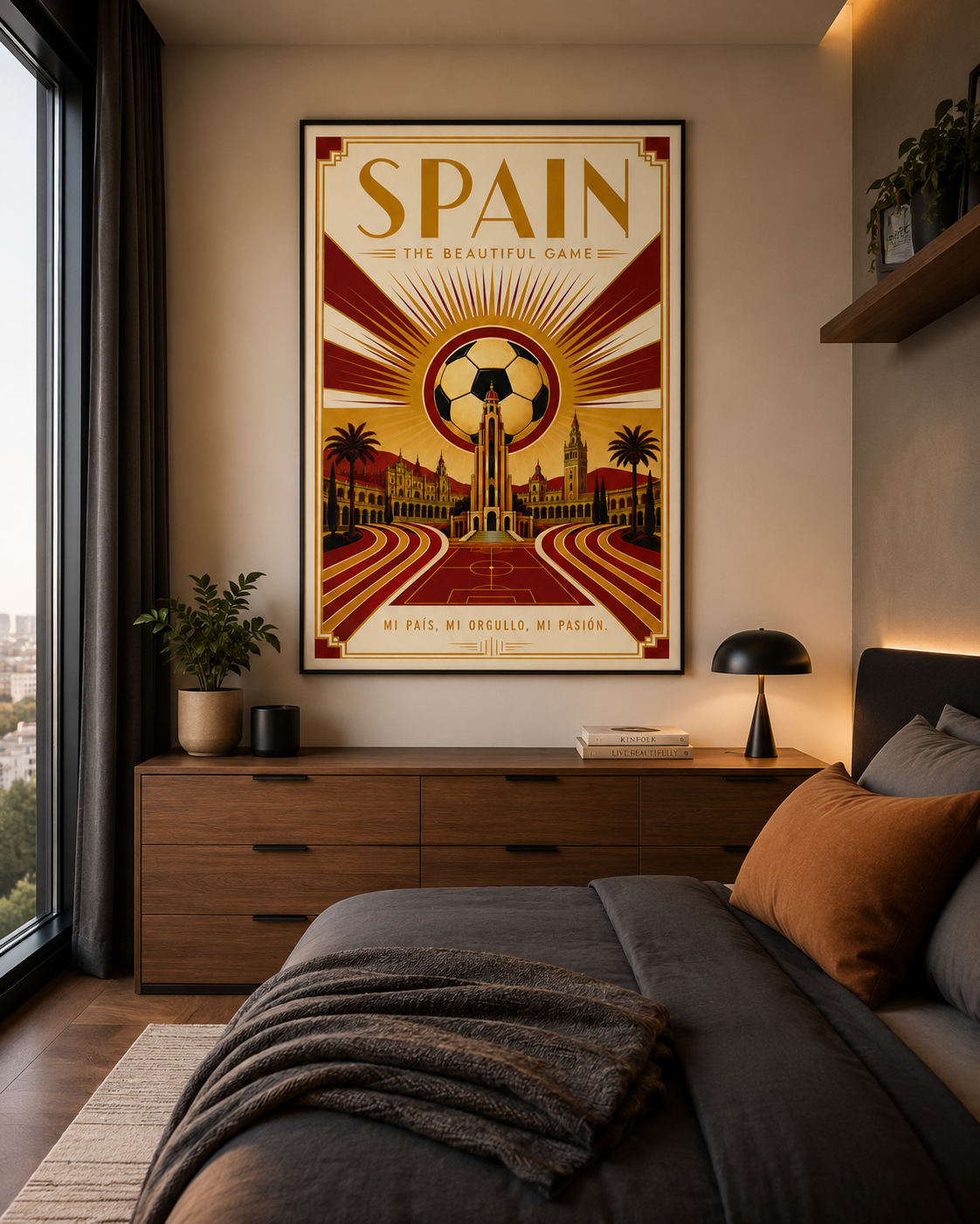 Spain — The Beautiful Game | Art Deco Soccer Poster Futbol Football Sports Wall Art Athletic Spanish