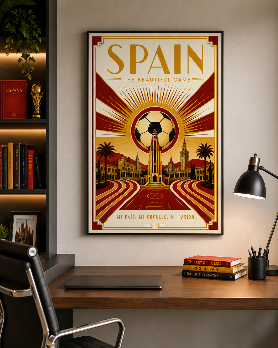 Spain — The Beautiful Game | Art Deco Soccer Poster Futbol Football Sports Wall Art Athletic Spanish
