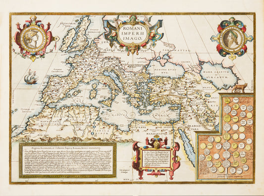 Roman Empire Map - (16th Century) Vintage Style Reproduction Romani Imperii Imago Map Print Antique Poster