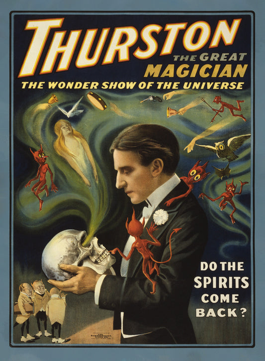 Thurston the Great Magician Vintage Poster – Do the Spirits Come Back? | 1920s Magic Show Reproduction Print