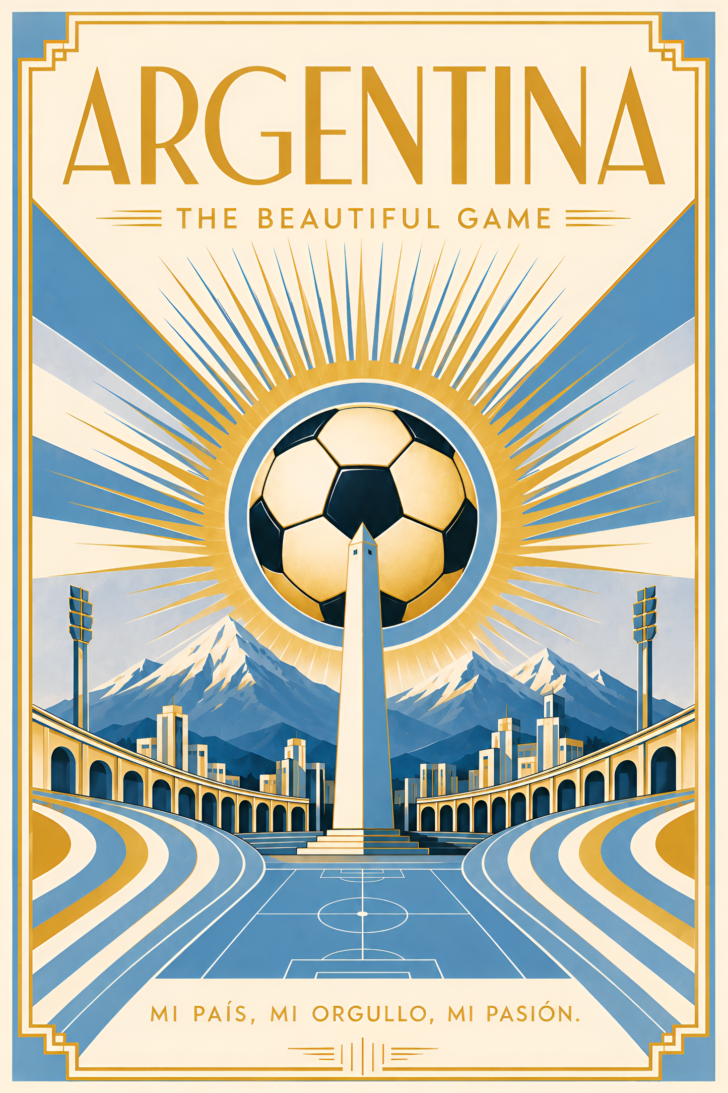 Argentina — The Beautiful Game | Art Deco Soccer Poster Futbol Football Sports Wall Art Athletic