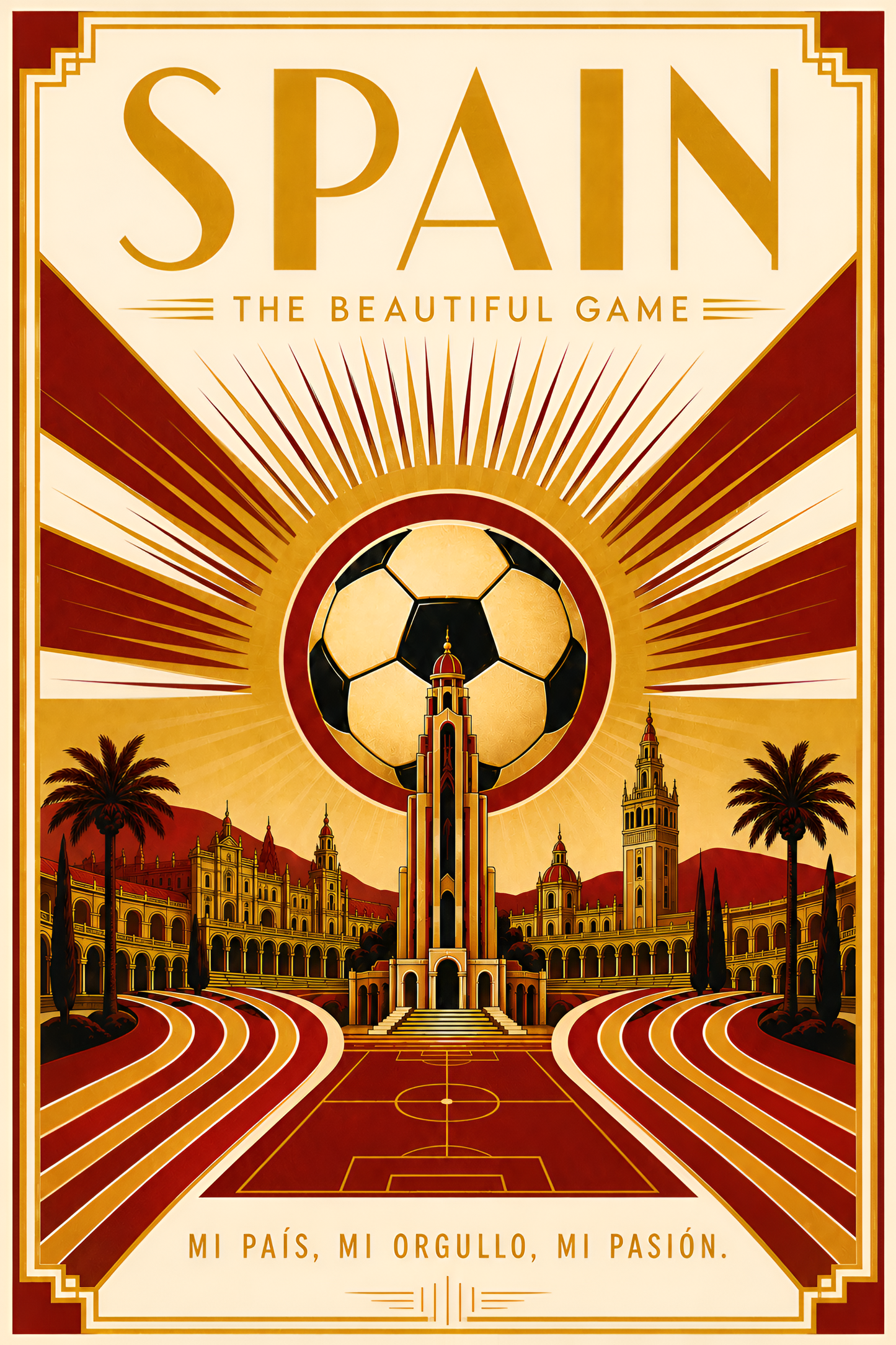 Spain — The Beautiful Game | Art Deco Soccer Poster Futbol Football Sports Wall Art Athletic Spanish